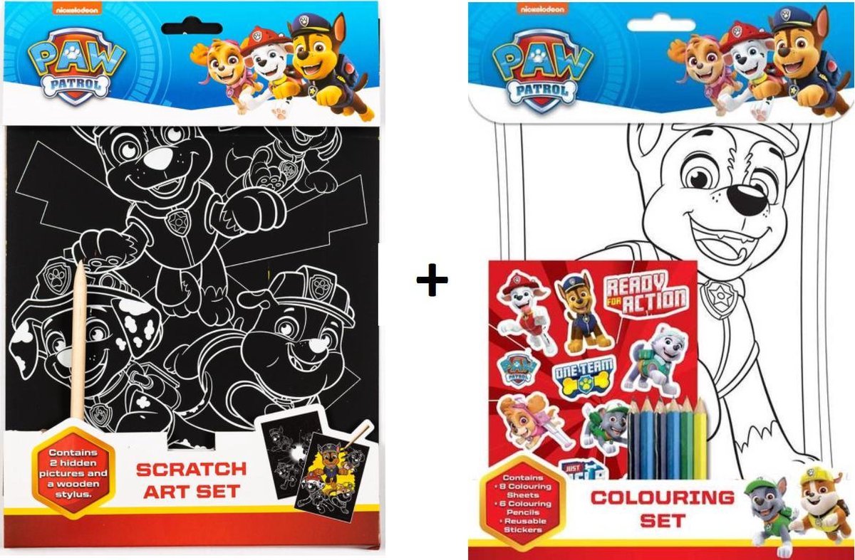 PAW Patrol kleuren + scratchset | Kleurplaten kleurpotloden en stickers | PAW Patrol speelgoed | Tekenen | Kleuren | Stickers | Kleurpotloden | knutselen | Tekenset voor kinderen